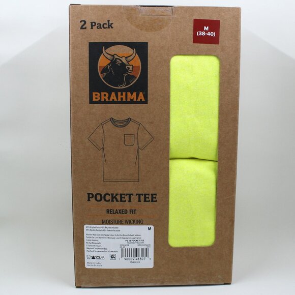 2 Pack Men's NWT Brahma Medium 38-40 Yellow Relaxed Fit Pocket Tee Shirt - Picture 2 of 6